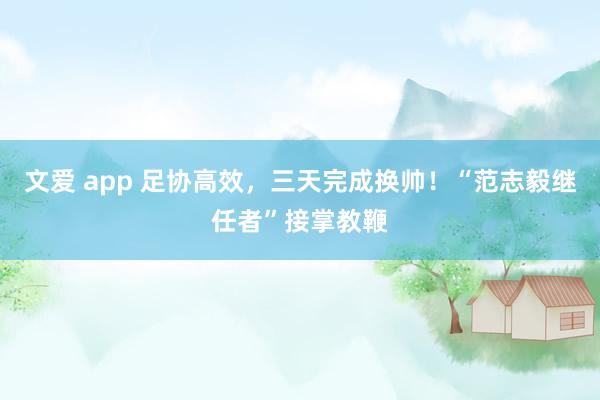 文爱 app 足协高效，三天完成换帅！“范志毅继任者”接掌教鞭