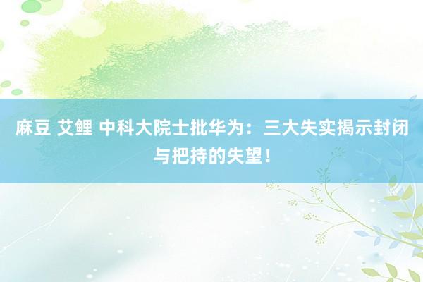 麻豆 艾鲤 中科大院士批华为：三大失实揭示封闭与把持的失望！