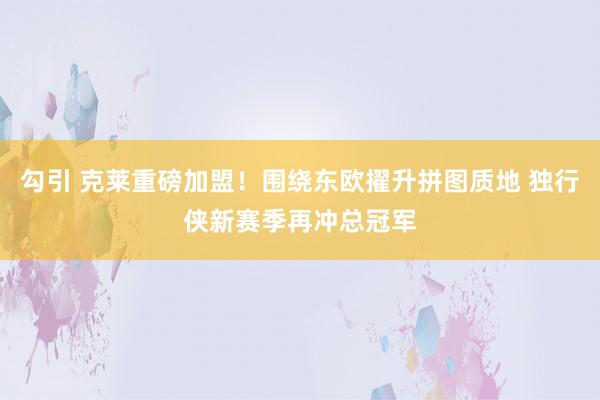 勾引 克莱重磅加盟！围绕东欧擢升拼图质地 独行侠新赛季再冲总冠军