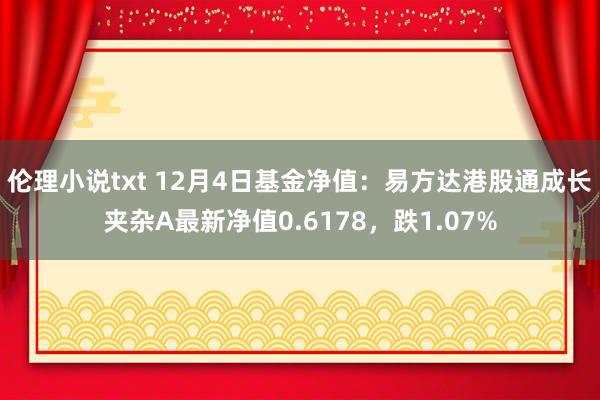 伦理小说txt 12月4日基金净值：易方达港股通成长夹杂A最新净值0.6178，跌1.07%