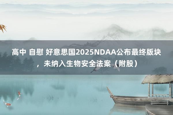 高中 自慰 好意思国2025NDAA公布最终版块，未纳入生物安全法案（附股）