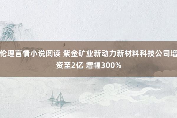 伦理言情小说阅读 紫金矿业新动力新材料科技公司增资至2亿 增幅300%